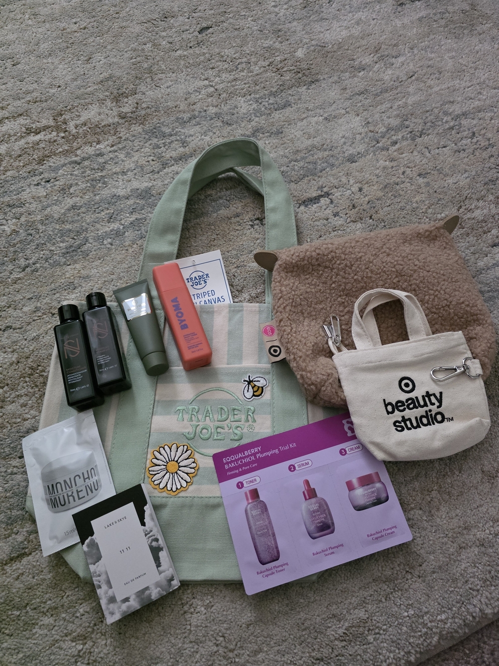 Trader Joe's Mini Green Canvas Tote & Target Cosmetic Bag Set